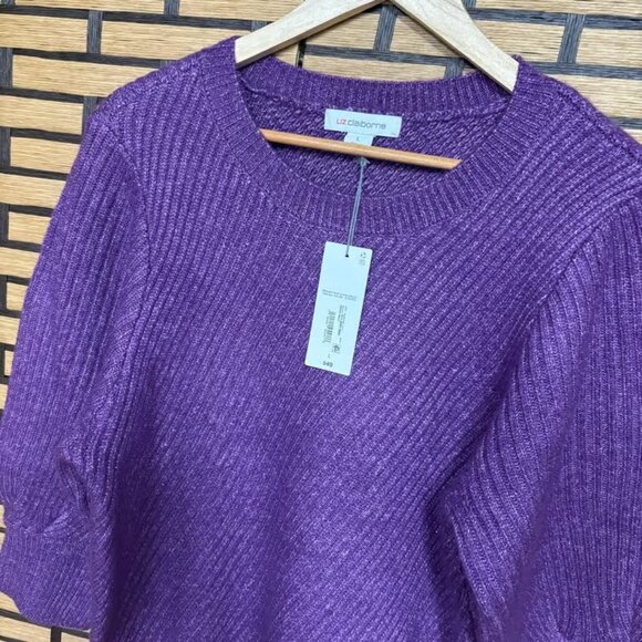 Liz Claiborne Purple Short Sleeve Sweater Size Large - Picture 3 of 7